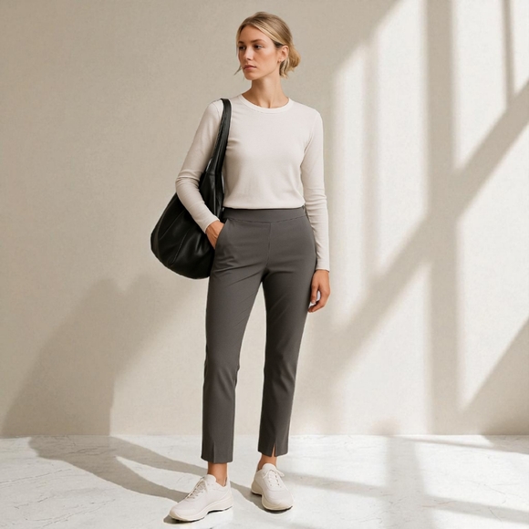 Athleta Wander Slim Straight Split Hem Pants Gray 10 Tall Pull-On Travel Work - Picture 1 of 11